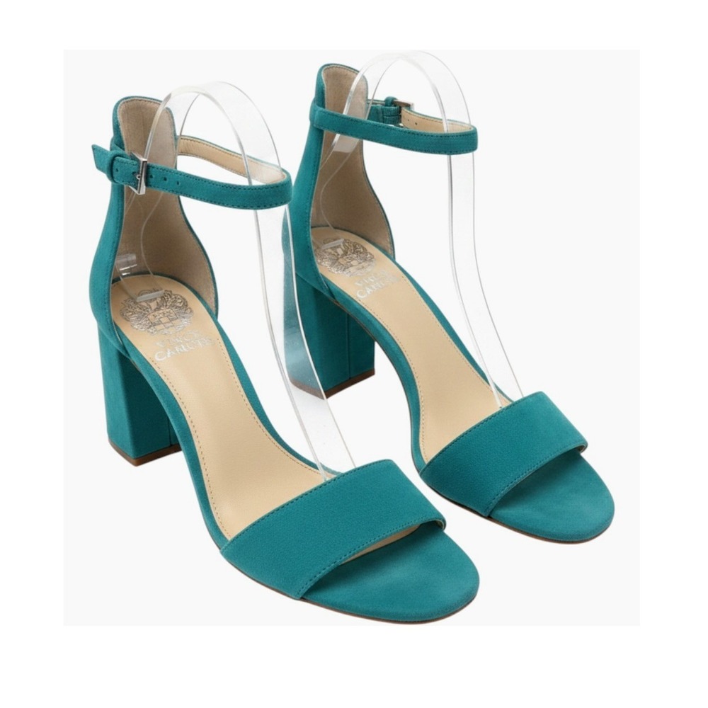 Vince Camuto Winderly Sandals Womens 7.5 Teal Suede Block Heel Ankle Strap